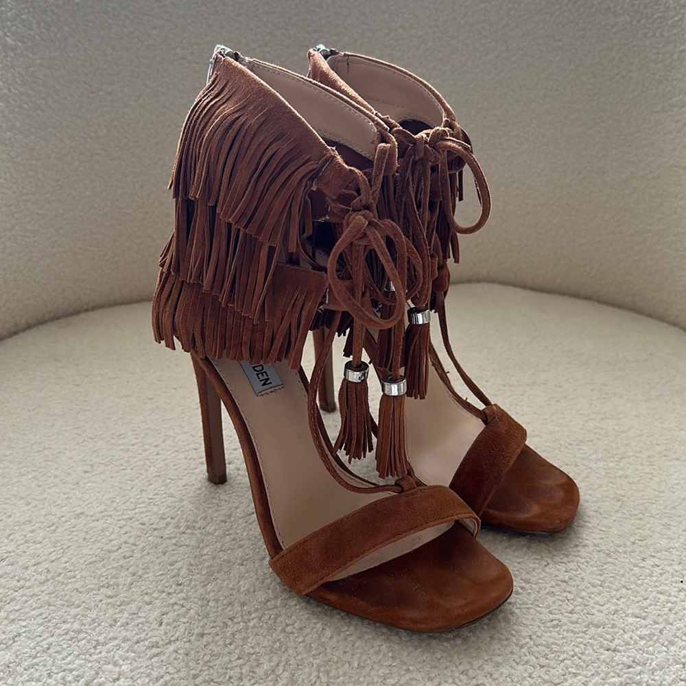 Western Steve Madden Shay Chestnut Fringe Heel